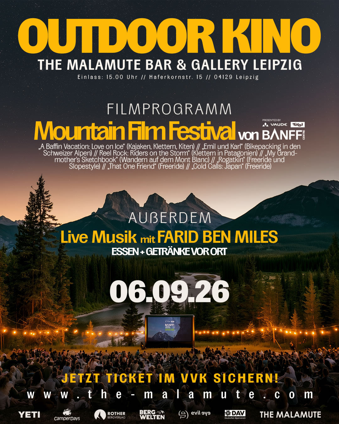 Outdoor Kino im Malamute Bar mit Live-Musik von Farid Ben Miles.