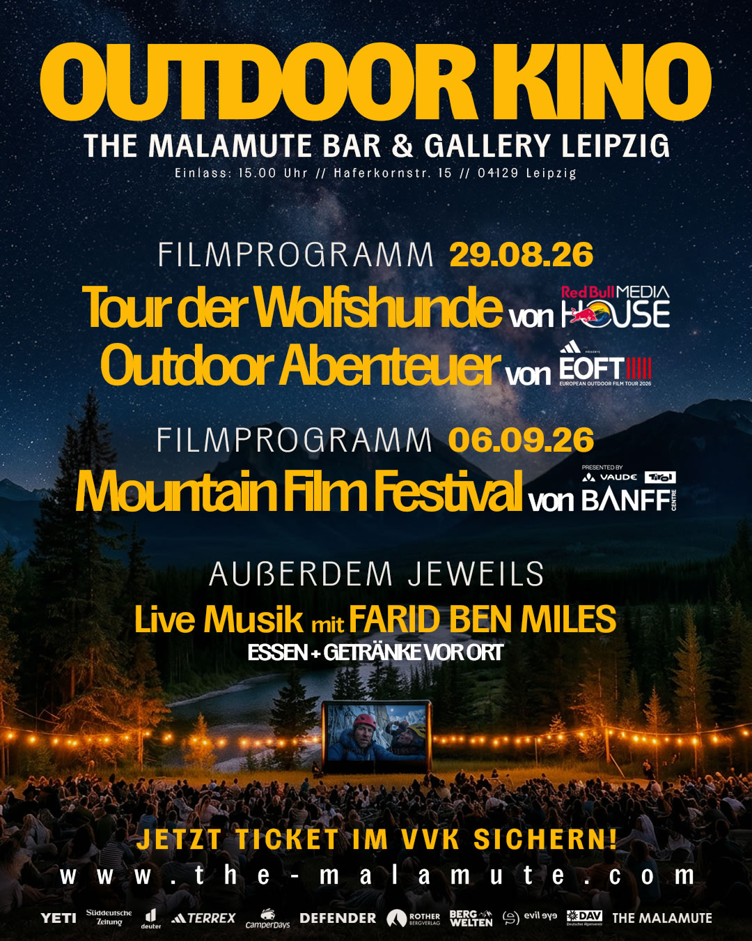 Outdoor Kino mit Malamute, Musik und Film in Leipzig.